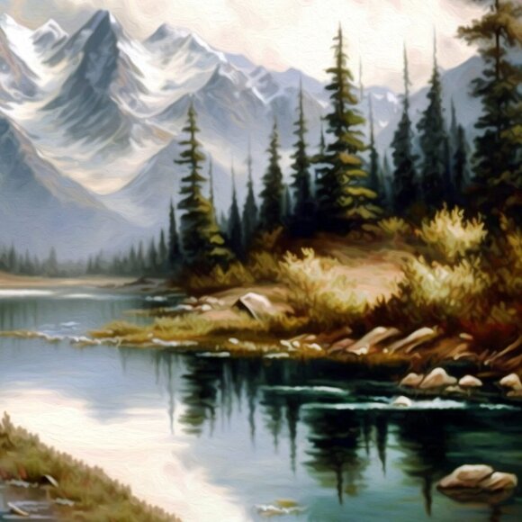 8x10 Mountains‎ Spring Snowy Landscape Oil Painting Art Print - Picture 6 of 9